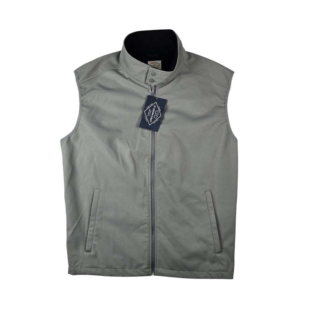 NWT St. John's Bay Softshell Vest Men‎ XXL Gray Full Zip Snap Neck Pockets